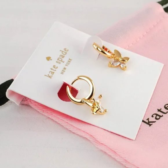 Kate Spade Social Butterfly Huggie Drop Earrings (with Dust Bag) NEW - Picture 3 of 4